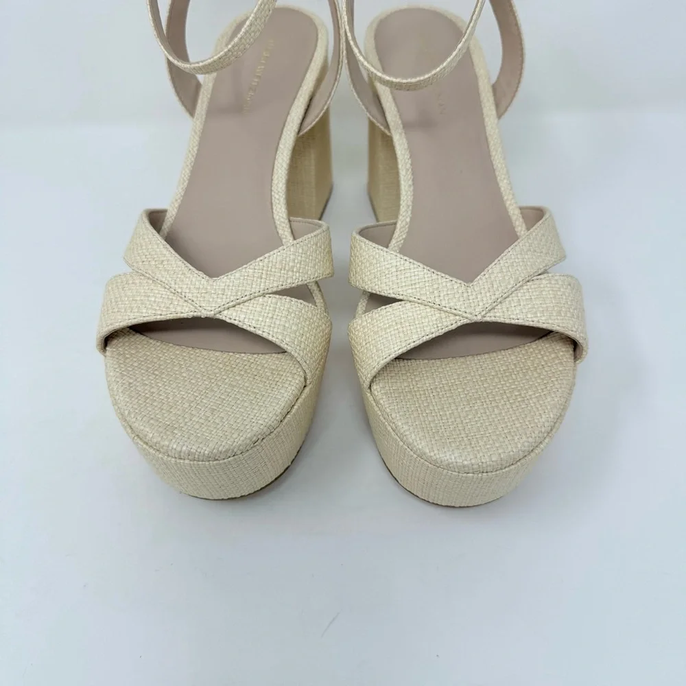 New Stuart Weitzman Miami Mid Platform Sandals Natural Sz 9.5